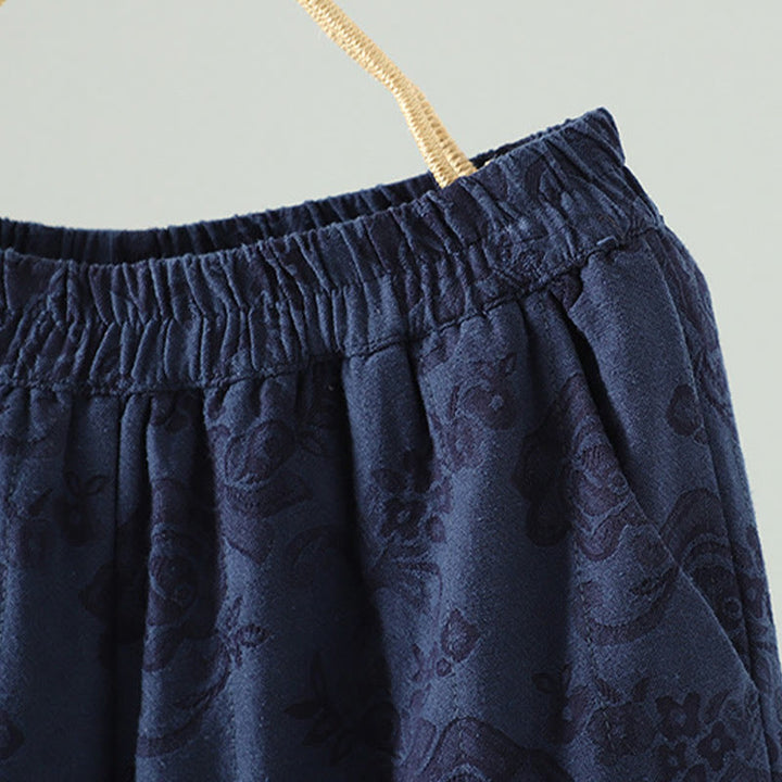 Buddha Stones Jacquard Baumwollgefütterte Damen-Thermohose mit weitem Bein und Taschen - image 2