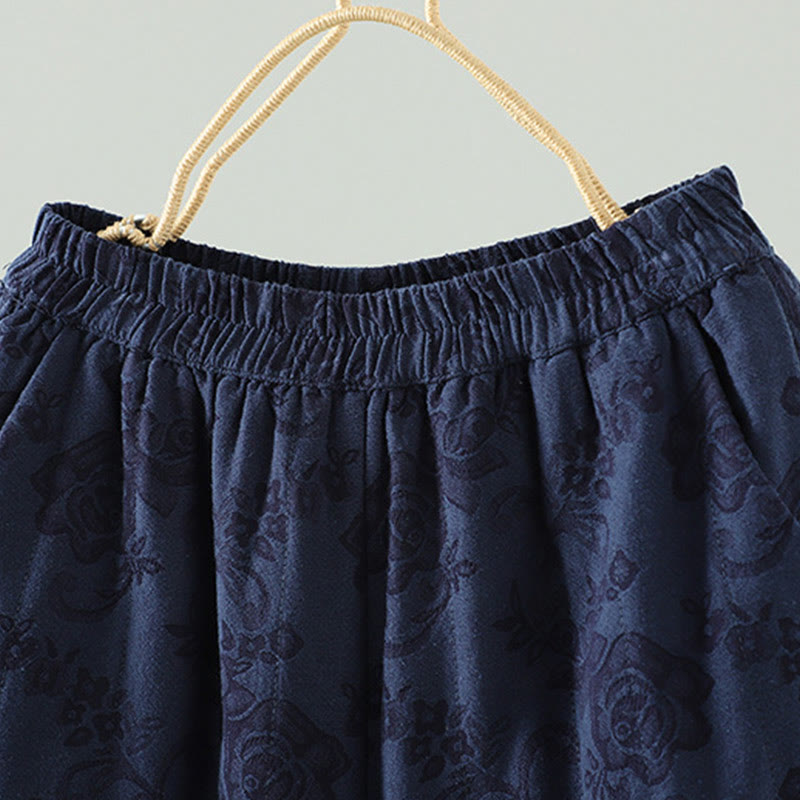 Buddha Stones Jacquard Baumwollgefütterte Damen-Thermohose mit weitem Bein und Taschen - image 1