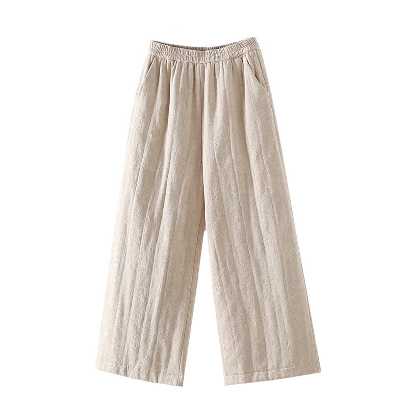 Buddha Stones Jacquard Baumwollgefütterte Damen-Thermohose mit weitem Bein und Taschen - image 19