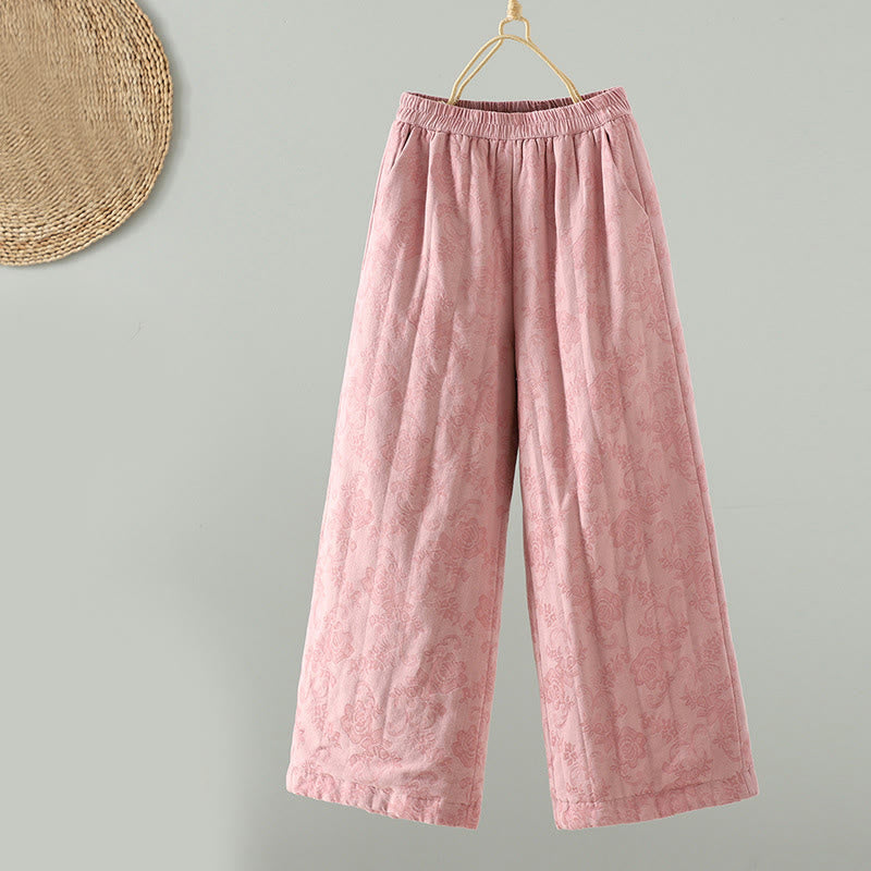 Buddha Stones Jacquard Baumwollgefütterte Damen-Thermohose mit weitem Bein und Taschen - Hellrosa - US 8-10, UK/AU 12-14, EU 40-42 (2XL) - image 5