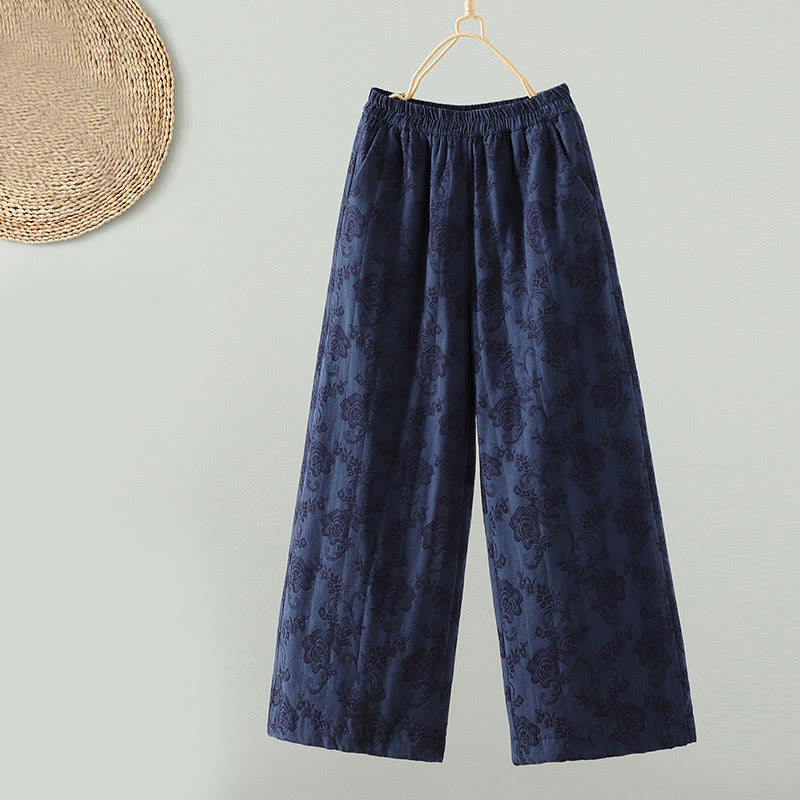 Buddha Stones Jacquard Baumwollgefütterte Damen-Thermohose mit weitem Bein und Taschen - Mitternachtsblau - US 8-10, UK/AU 12-14, EU 40-42 (2XL) - image 0