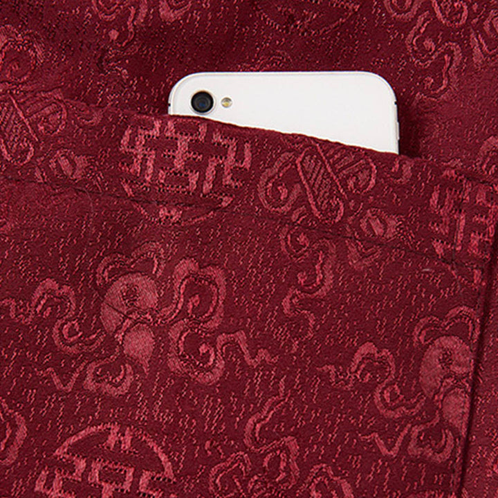 Herren-Tang-Anzugjacke mit Stehkragen, langen Ärmeln und Taschen, verziert mit Buddha Stones -Stickereimuster - image 9