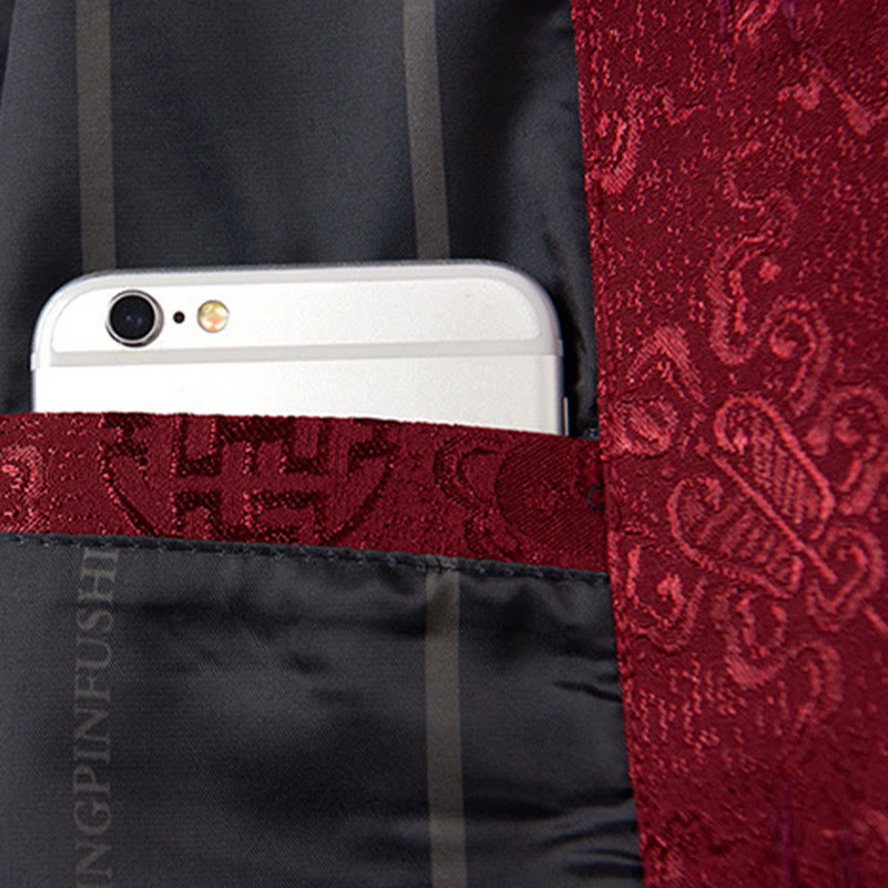 Herren-Tang-Anzugjacke mit Stehkragen, langen Ärmeln und Taschen, verziert mit Buddha Stones -Stickereimuster - image 8