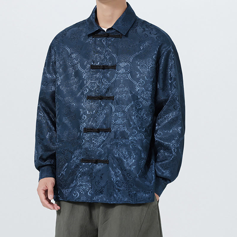 Buddha Stones Spring Jacquard Revers Langarm Herren Tang Anzug Froschknopfjacke mit Taschen - image 2
