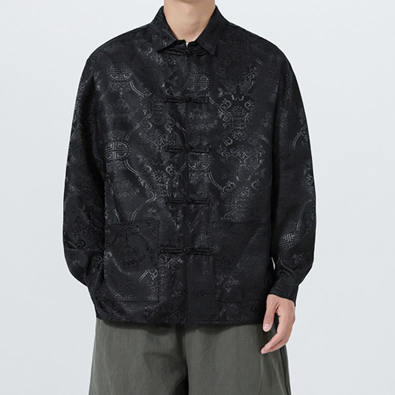 Buddha Stones Spring Jacquard Revers Langarm Herren Tang Anzug Froschknopfjacke mit Taschen - Schwarz - US/ UK/AU46, EU56 (5XL) - image 10