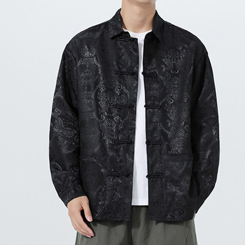 Buddha Stones Spring Jacquard Revers Langarm Herren Tang Anzug Froschknopfjacke mit Taschen - image 14