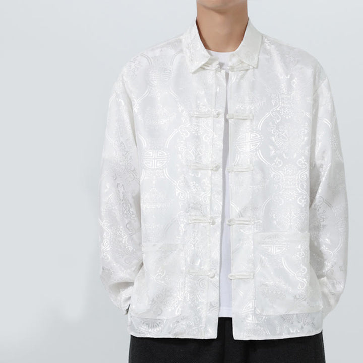 Buddha Stones Spring Jacquard Revers Langarm Herren Tang Anzug Froschknopfjacke mit Taschen - Schnee - US/ UK/AU46, EU56 (5XL) - image 19