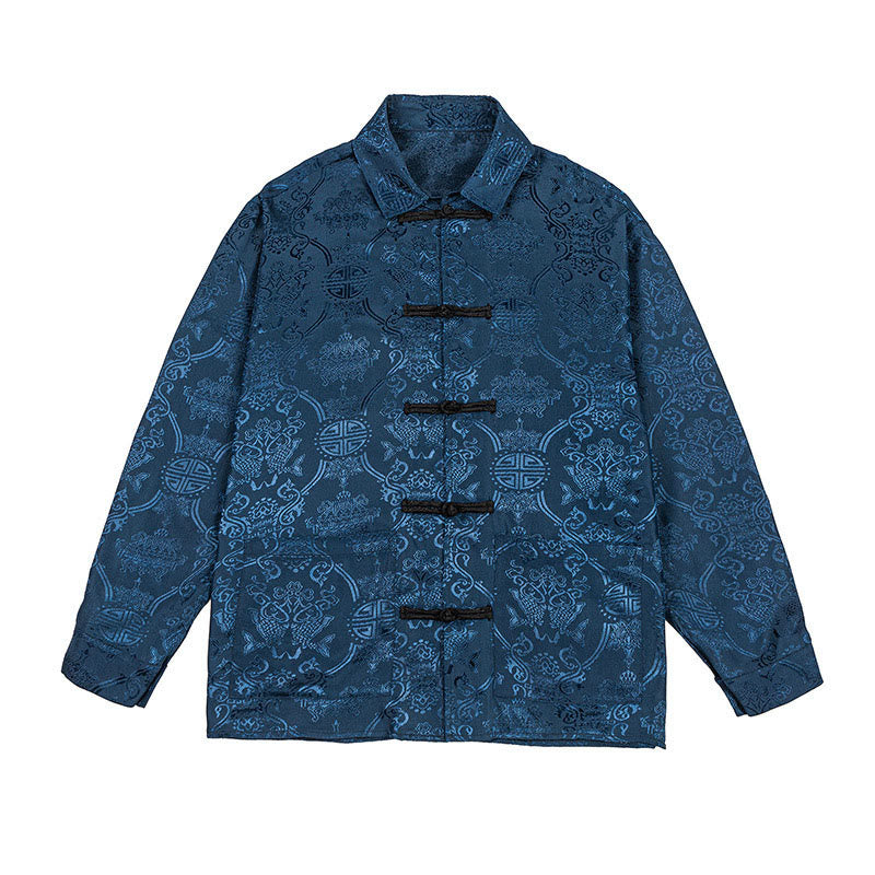 Buddha Stones Spring Jacquard Revers Langarm Herren Tang Anzug Froschknopfjacke mit Taschen - image 9