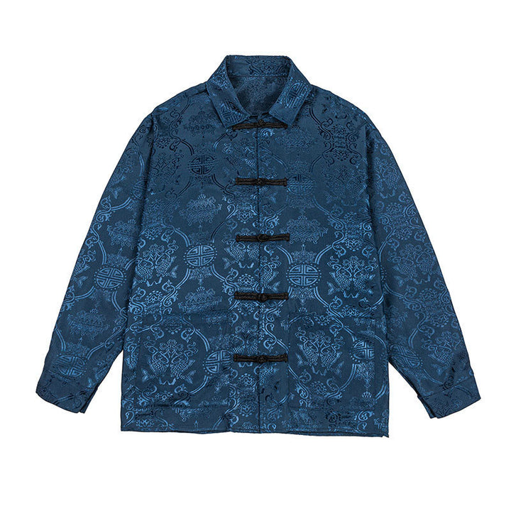 Buddha Stones Spring Jacquard Revers Langarm Herren Tang Anzug Froschknopfjacke mit Taschen - image 9