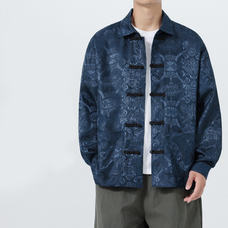 Buddha Stones Spring Jacquard Revers Langarm Herren Tang Anzug Froschknopfjacke mit Taschen - image 1