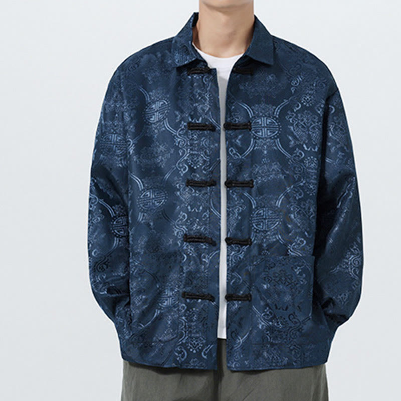 Buddha Stones Spring Jacquard Revers Langarm Herren Tang Anzug Froschknopfjacke mit Taschen - image 5