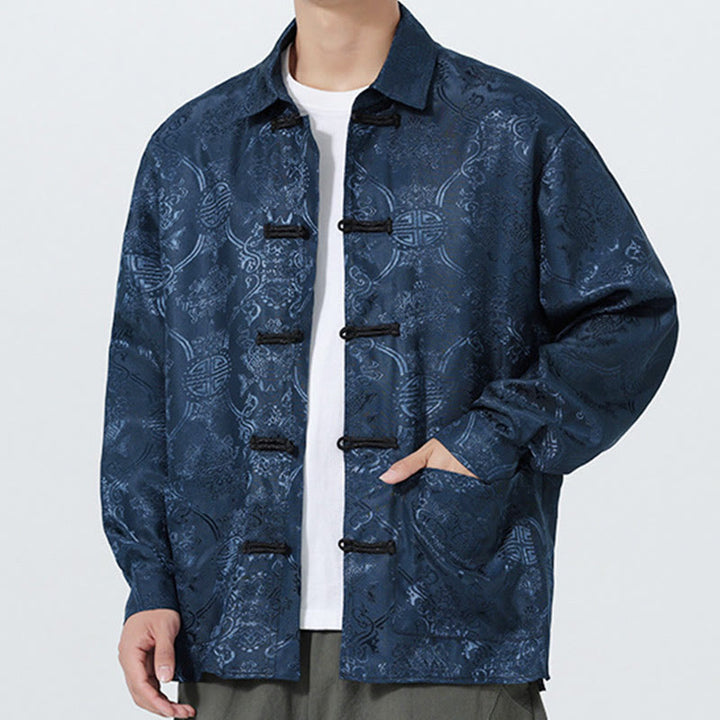 Buddha Stones Spring Jacquard Revers Langarm Herren Tang Anzug Froschknopfjacke mit Taschen - image 4