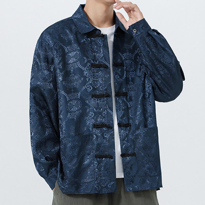 Buddha Stones Spring Jacquard Revers Langarm Herren Tang Anzug Froschknopfjacke mit Taschen - image 6