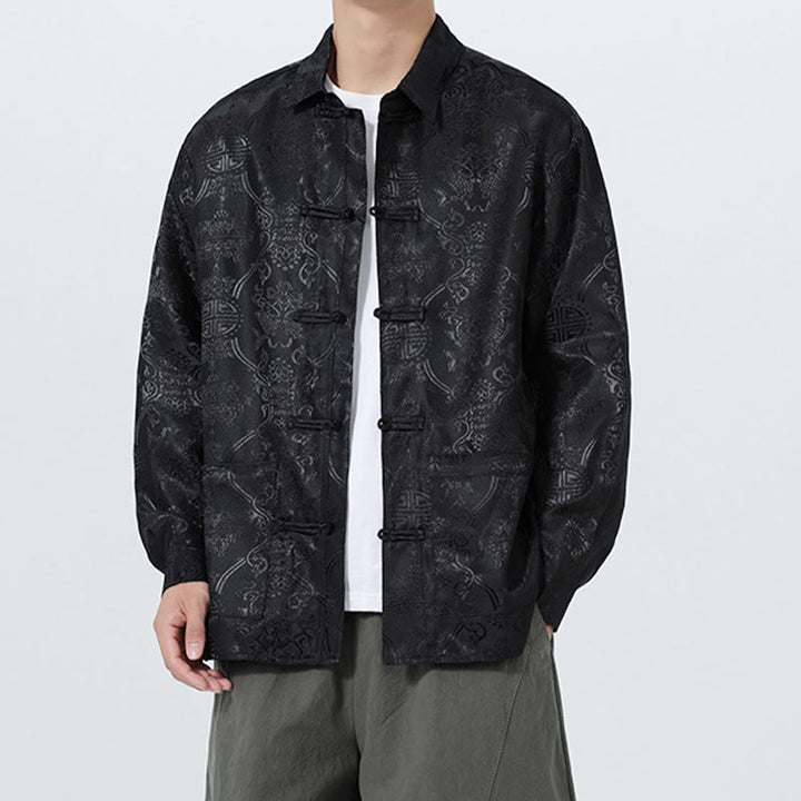 Buddha Stones Spring Jacquard Revers Langarm Herren Tang Anzug Froschknopfjacke mit Taschen - image 13