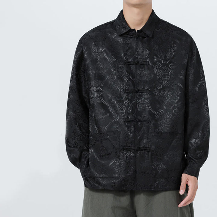 Buddha Stones Spring Jacquard Revers Langarm Herren Tang Anzug Froschknopfjacke mit Taschen - image 11