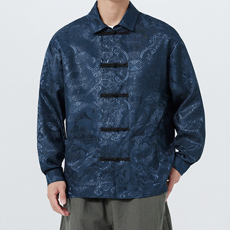 Buddha Stones Spring Jacquard Revers Langarm Herren Tang Anzug Froschknopfjacke mit Taschen - image 3