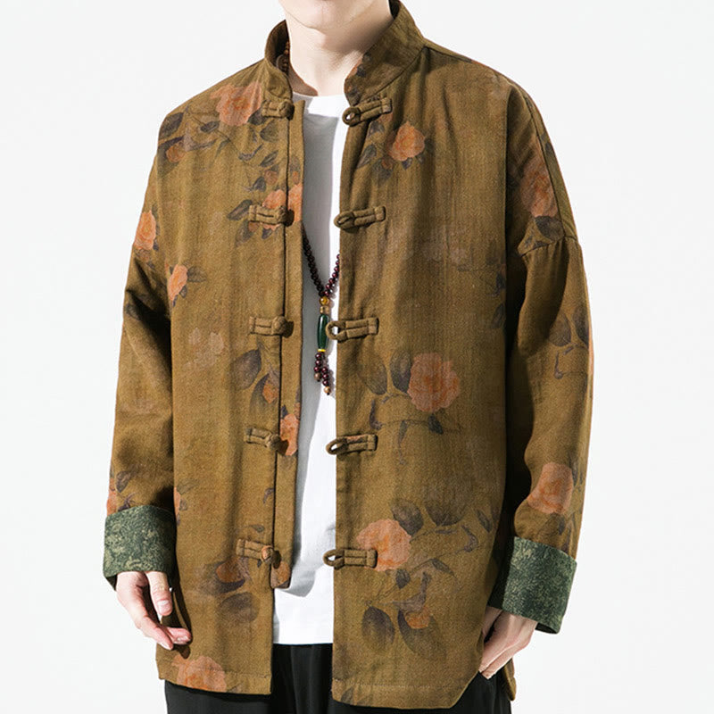 Herren-Baumwolljacke mit langem Ärmel, chinesischem Froschknopfverschluss und Frühlingsmuster mit Buddha Stones, bedruckt mit floralem Muster und chinesischen Froschknöpfen - image 10