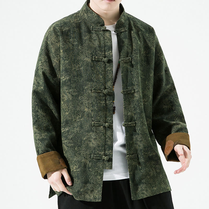 Herren-Baumwolljacke mit langem Ärmel, chinesischem Froschknopfverschluss und Frühlingsmuster mit Buddha Stones, bedruckt mit floralem Muster und chinesischen Froschknöpfen - image 8