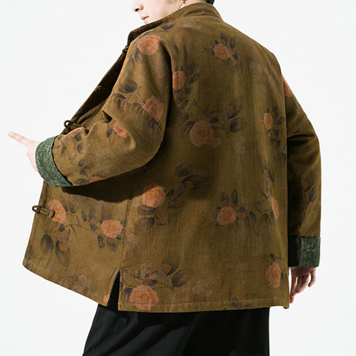 Herren-Baumwolljacke mit langem Ärmel, chinesischem Froschknopfverschluss und Frühlingsmuster mit Buddha Stones, bedruckt mit floralem Muster und chinesischen Froschknöpfen - image 16