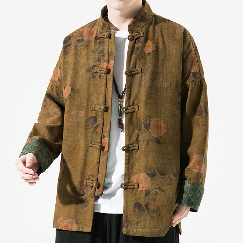 Herren-Baumwolljacke mit langem Ärmel, chinesischem Froschknopfverschluss und Frühlingsmuster mit Buddha Stones, bedruckt mit floralem Muster und chinesischen Froschknöpfen - image 12