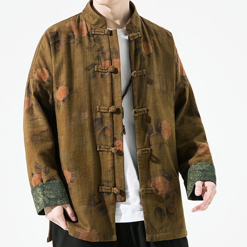 Herren-Baumwolljacke mit langem Ärmel, chinesischem Froschknopfverschluss und Frühlingsmuster mit Buddha Stones, bedruckt mit floralem Muster und chinesischen Froschknöpfen - image 17