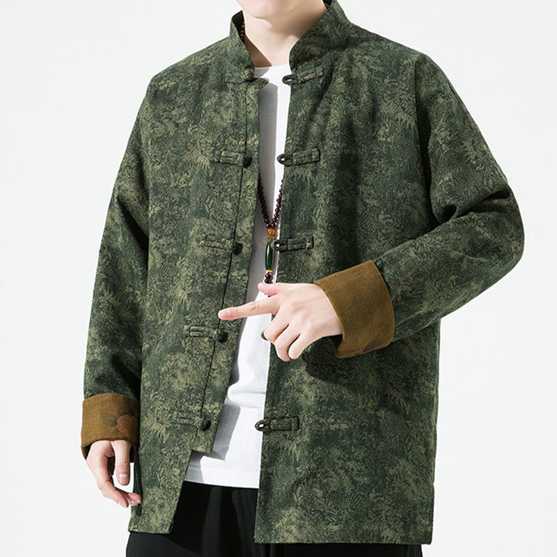 Herren-Baumwolljacke mit langem Ärmel, chinesischem Froschknopfverschluss und Frühlingsmuster mit Buddha Stones, bedruckt mit floralem Muster und chinesischen Froschknöpfen - image 3