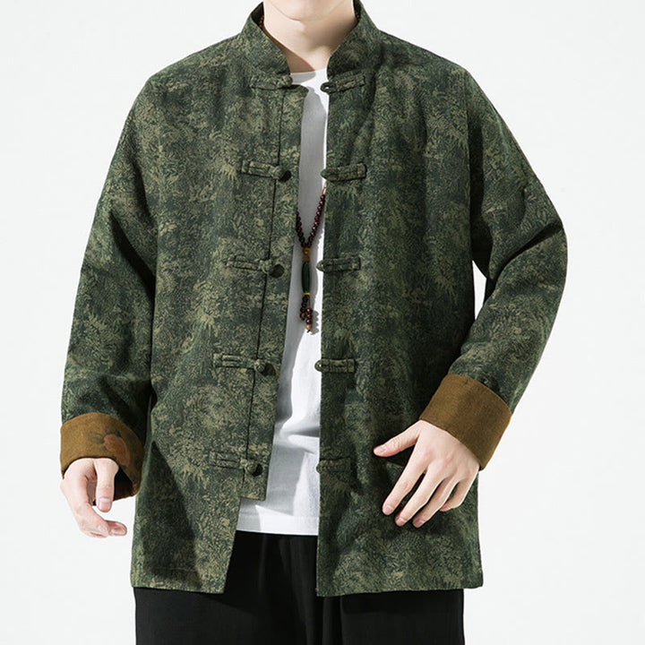 Herren-Baumwolljacke mit langem Ärmel, chinesischem Froschknopfverschluss und Frühlingsmuster mit Buddha Stones, bedruckt mit floralem Muster und chinesischen Froschknöpfen - image 6