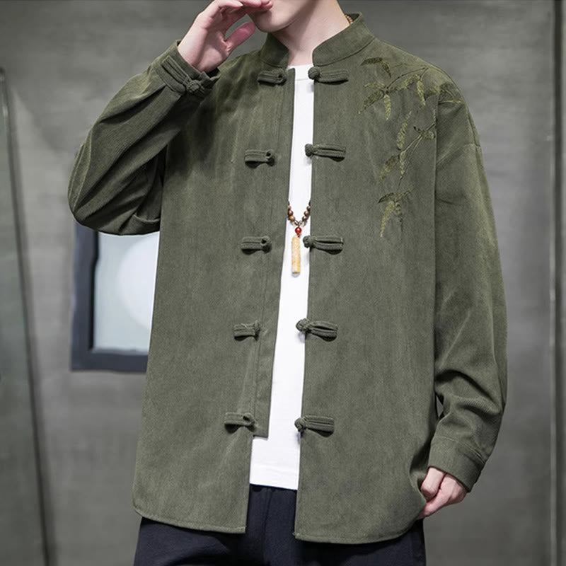 Buddha Stones Frühling Chinesische bestickte Bambus Herren Froschknopf Langarm Baumwollcord Jacke - image 1