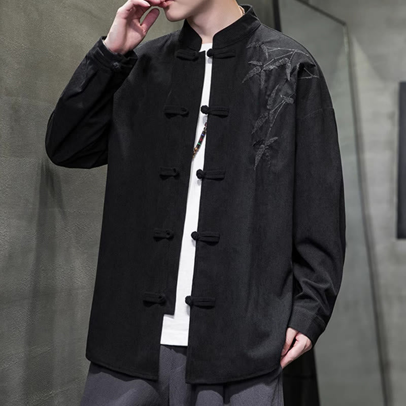 Buddha Stones Frühling Chinesische bestickte Bambus Herren Froschknopf Langarm Baumwollcord Jacke - image 36