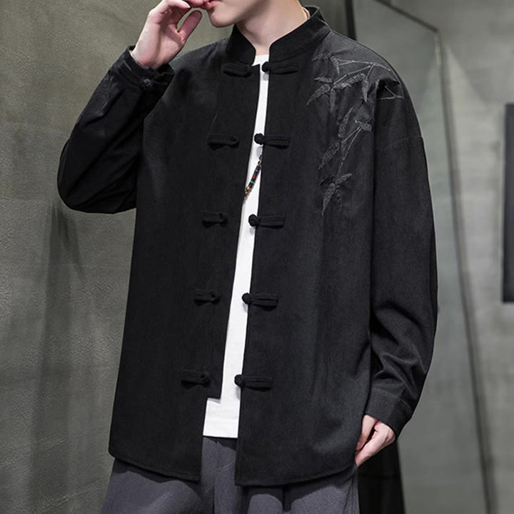 Buddha Stones Frühling Chinesische bestickte Bambus Herren Froschknopf Langarm Baumwollcord Jacke - image 36