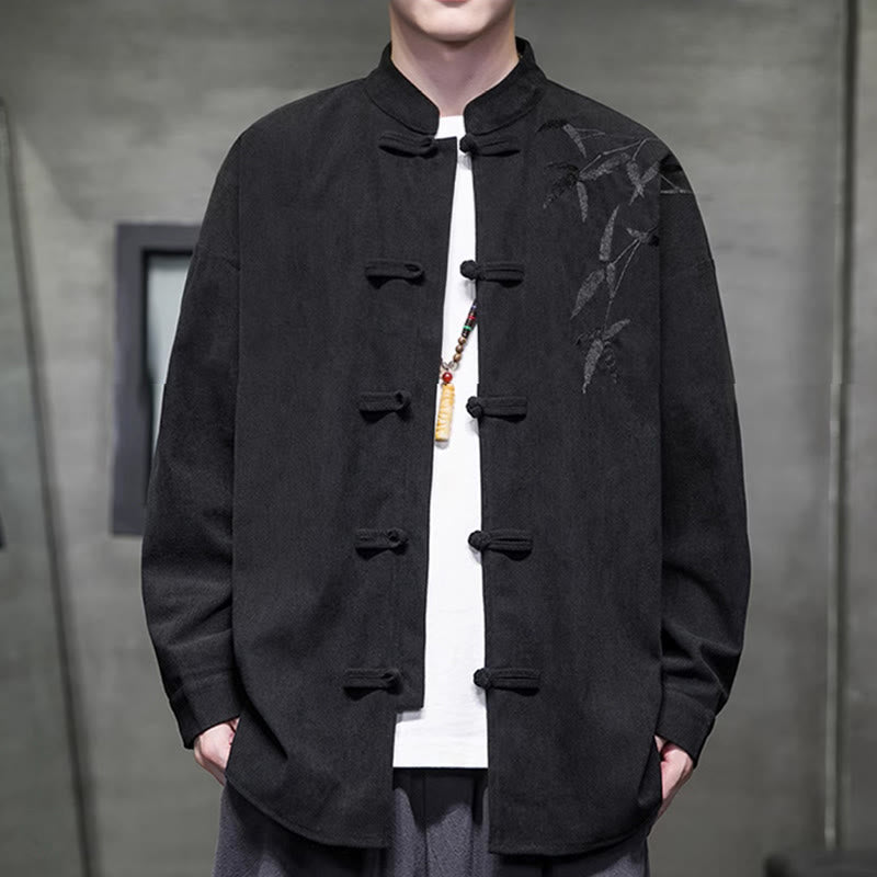 Buddha Stones Frühling Chinesische bestickte Bambus Herren Froschknopf Langarm Baumwollcord Jacke - image 31