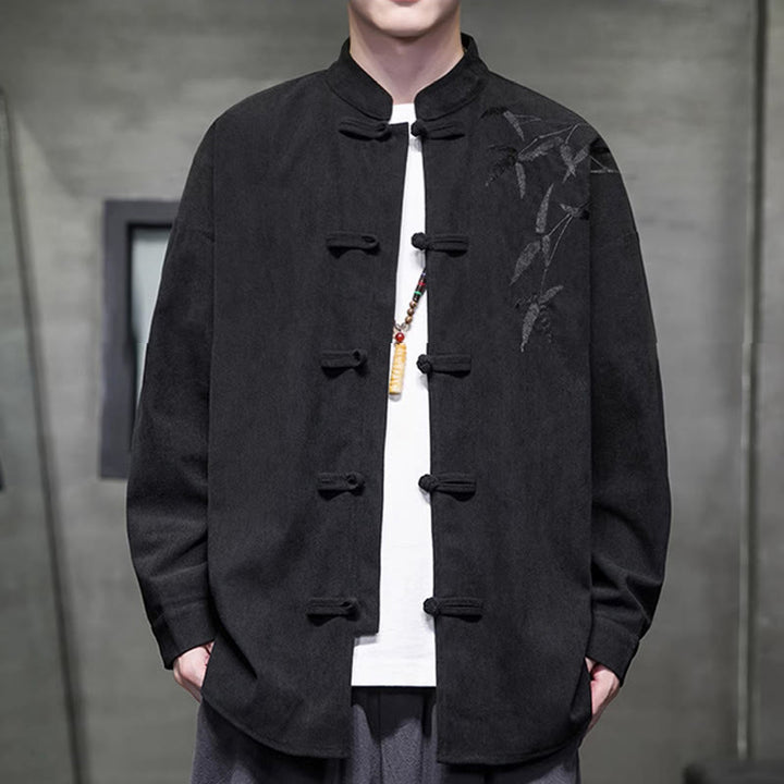 Buddha Stones Frühling Chinesische bestickte Bambus Herren Froschknopf Langarm Baumwollcord Jacke - image 31