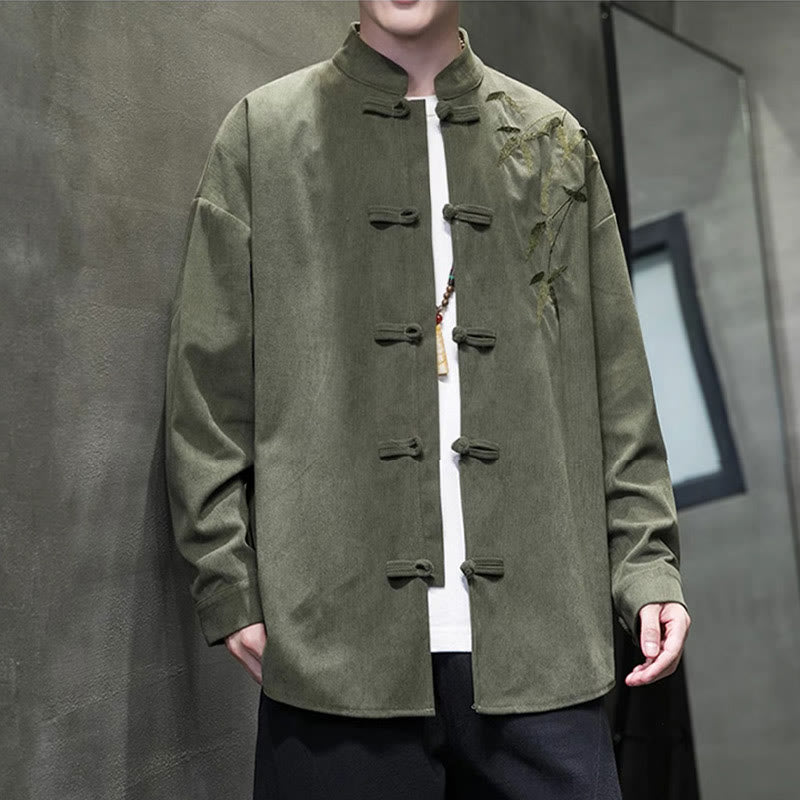 Buddha Stones Frühling Chinesische bestickte Bambus Herren Froschknopf Langarm Baumwollcord Jacke - image 4