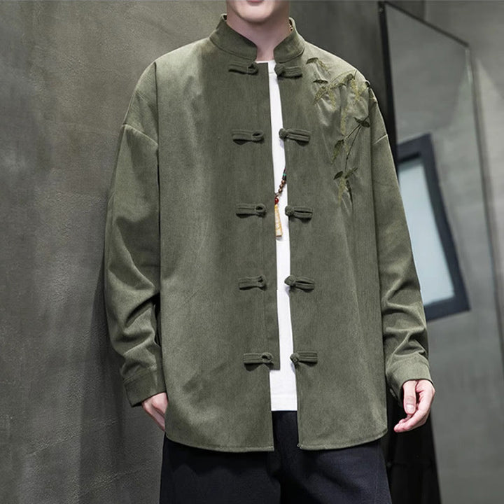 Buddha Stones Frühling Chinesische bestickte Bambus Herren Froschknopf Langarm Baumwollcord Jacke - image 4