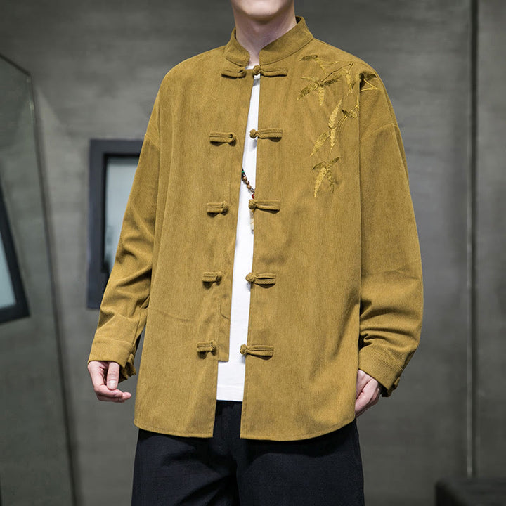 Buddha Stones Frühling Chinesische bestickte Bambus Herren Froschknopf Langarm Baumwollcord Jacke - Goldrute - US/ UK/AU48, EU58 (5XL) - image 7