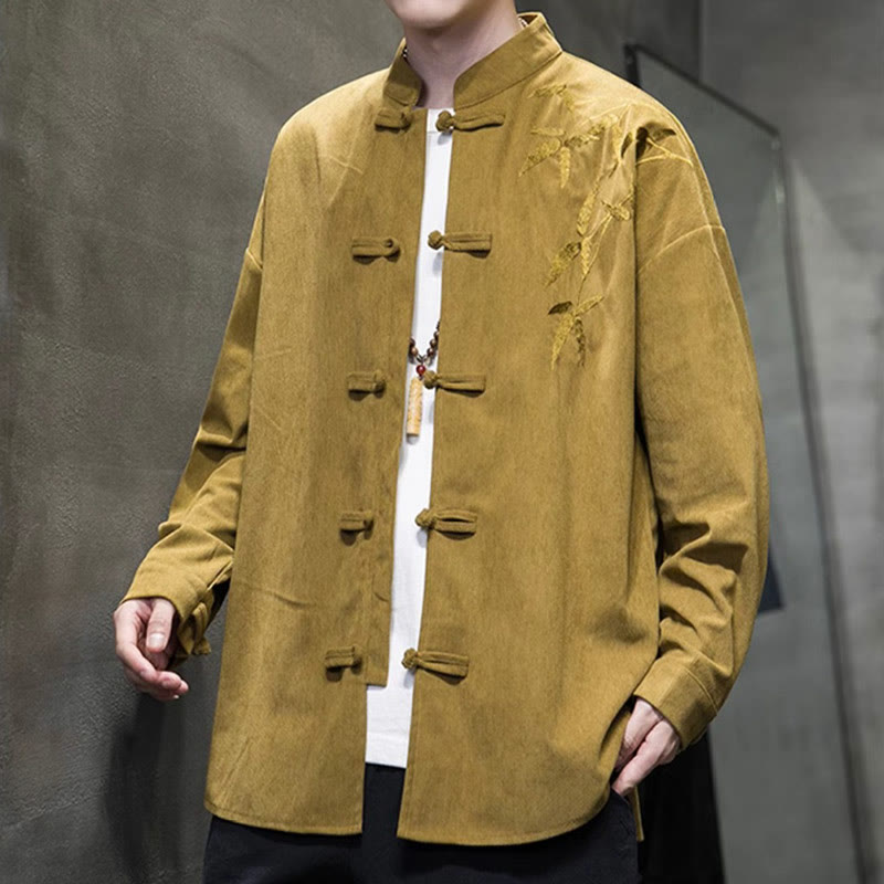 Buddha Stones Frühling Chinesische bestickte Bambus Herren Froschknopf Langarm Baumwollcord Jacke - image 12