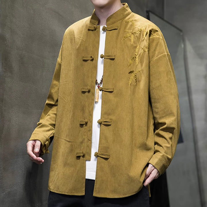 Buddha Stones Frühling Chinesische bestickte Bambus Herren Froschknopf Langarm Baumwollcord Jacke - image 12