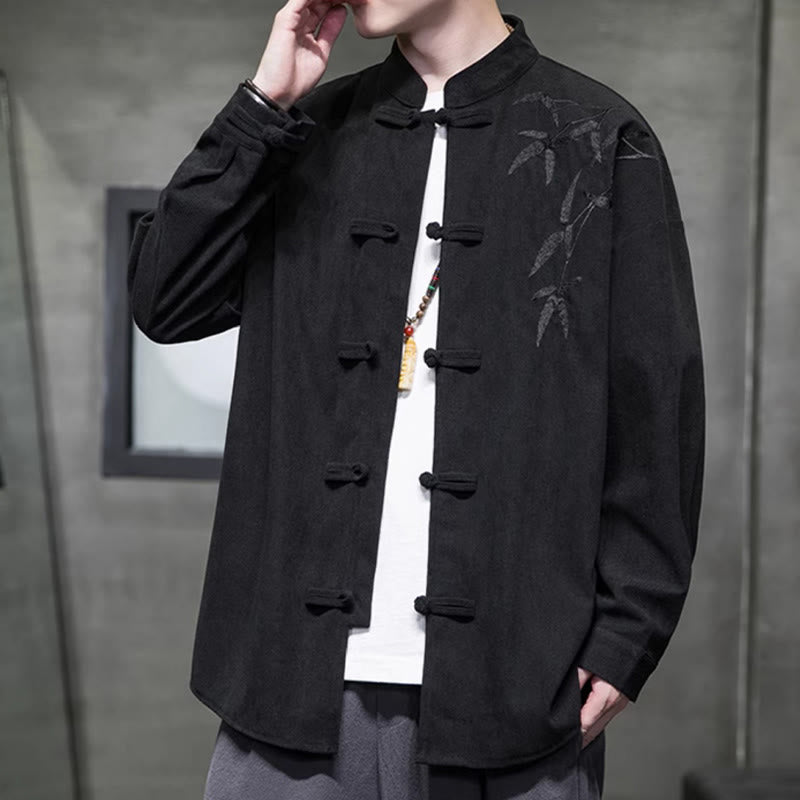 Buddha Stones Frühling Chinesische bestickte Bambus Herren Froschknopf Langarm Baumwollcord Jacke - image 30