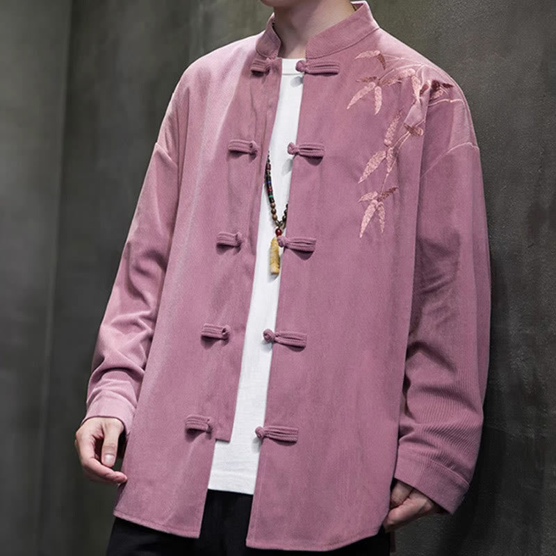 Buddha Stones Frühling Chinesische bestickte Bambus Herren Froschknopf Langarm Baumwollcord Jacke - image 25