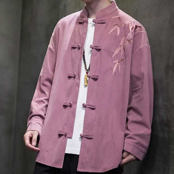 Buddha Stones Frühling Chinesische bestickte Bambus Herren Froschknopf Langarm Baumwollcord Jacke - image 25