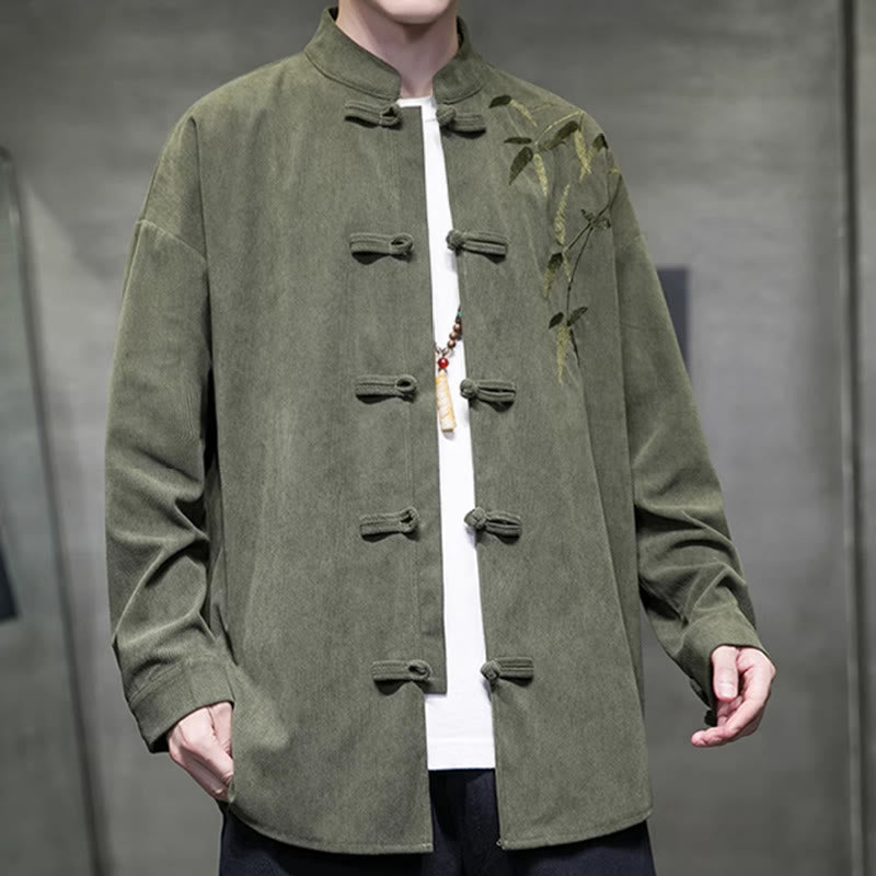 Buddha Stones Frühling Chinesische bestickte Bambus Herren Froschknopf Langarm Baumwollcord Jacke - image 2
