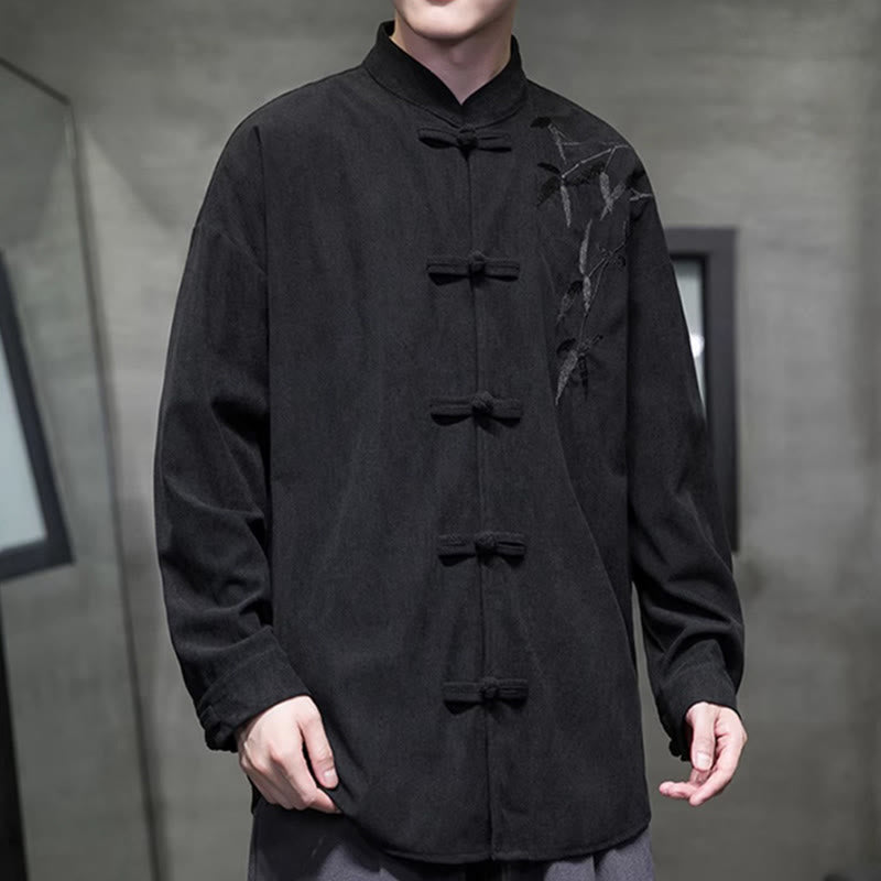 Buddha Stones Frühling Chinesische bestickte Bambus Herren Froschknopf Langarm Baumwollcord Jacke - image 35