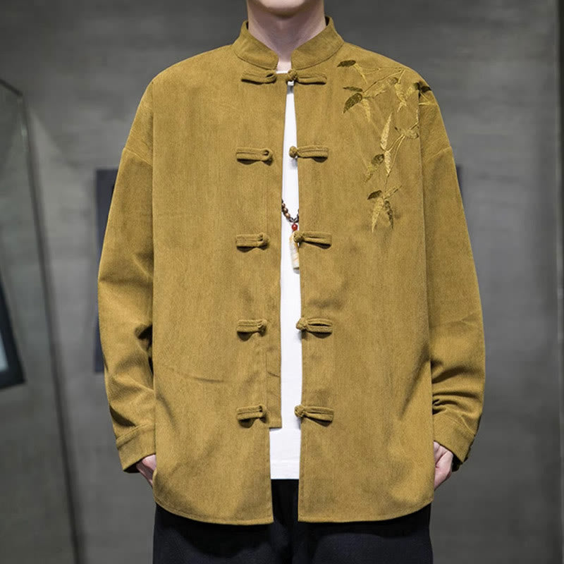 Buddha Stones Frühling Chinesische bestickte Bambus Herren Froschknopf Langarm Baumwollcord Jacke - image 9