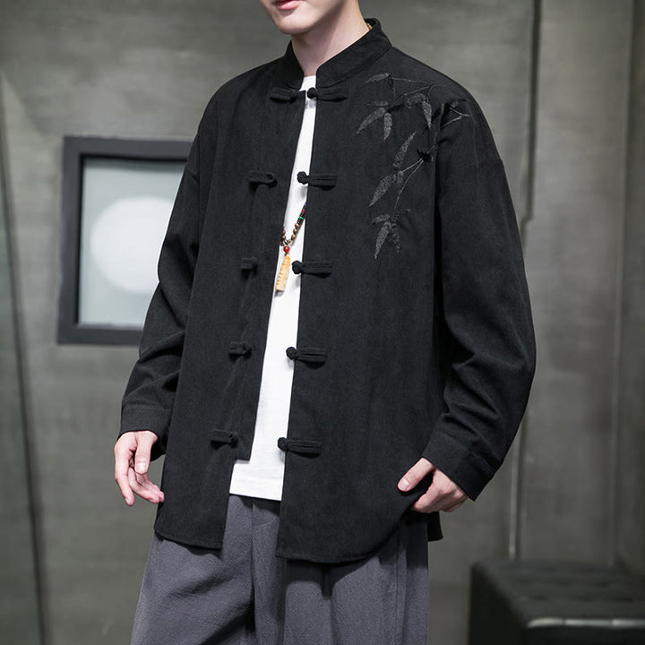 Buddha Stones Frühling Chinesische bestickte Bambus Herren Froschknopf Langarm Baumwollcord Jacke - Schwarz - US/ UK/AU48, EU58 (5XL) - image 28