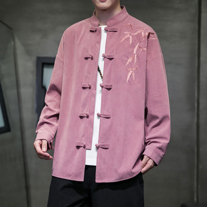 Buddha Stones Frühling Chinesische bestickte Bambus Herren Froschknopf Langarm Baumwollcord Jacke - Knallpink - US/ UK/AU48, EU58 (5XL) - image 18