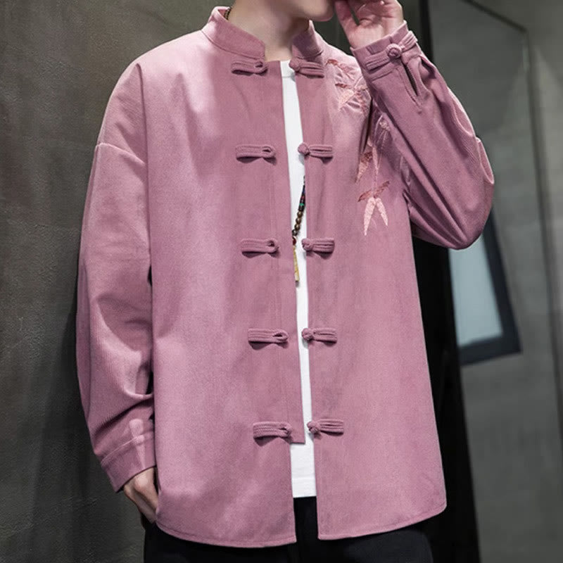 Buddha Stones Frühling Chinesische bestickte Bambus Herren Froschknopf Langarm Baumwollcord Jacke - image 22