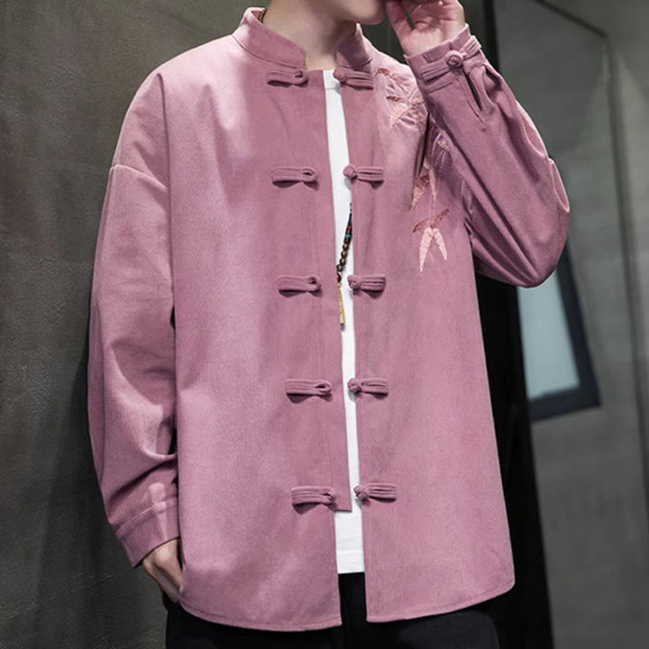 Buddha Stones Frühling Chinesische bestickte Bambus Herren Froschknopf Langarm Baumwollcord Jacke - image 22