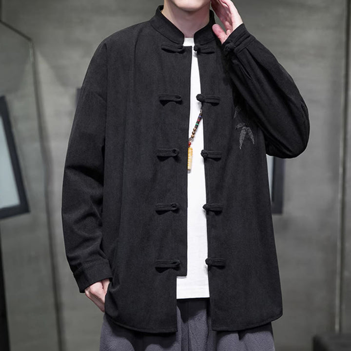 Buddha Stones Frühling Chinesische bestickte Bambus Herren Froschknopf Langarm Baumwollcord Jacke - image 33