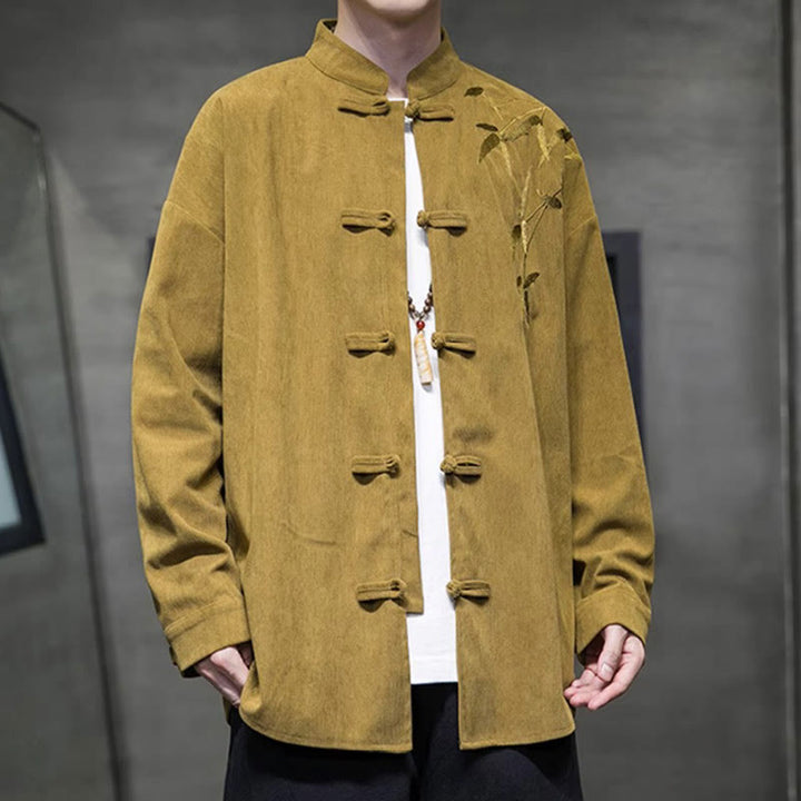 Buddha Stones Frühling Chinesische bestickte Bambus Herren Froschknopf Langarm Baumwollcord Jacke - image 10