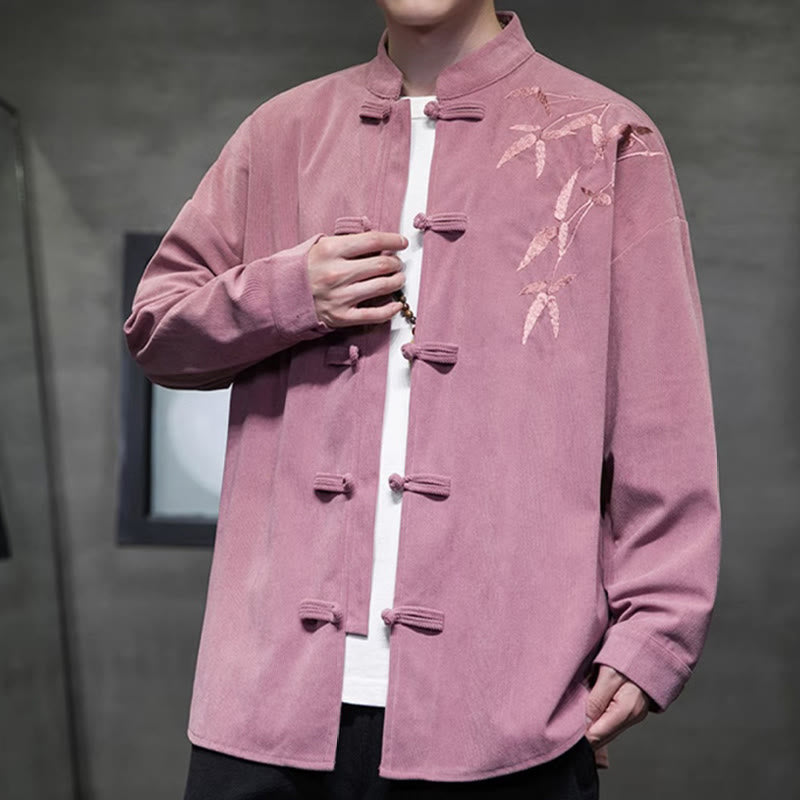 Buddha Stones Frühling Chinesische bestickte Bambus Herren Froschknopf Langarm Baumwollcord Jacke - image 23